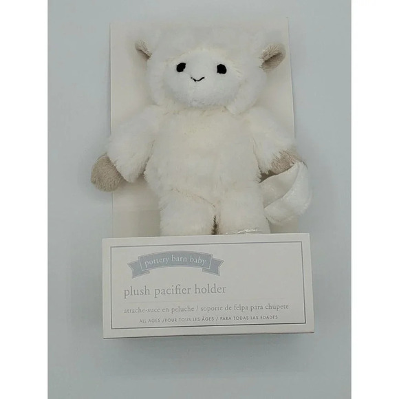 Pottery Barn Kids Baby Plush Stuffed White Lamb Sheep Pacifier Holder 6" NEW - Picture 2 of 7
